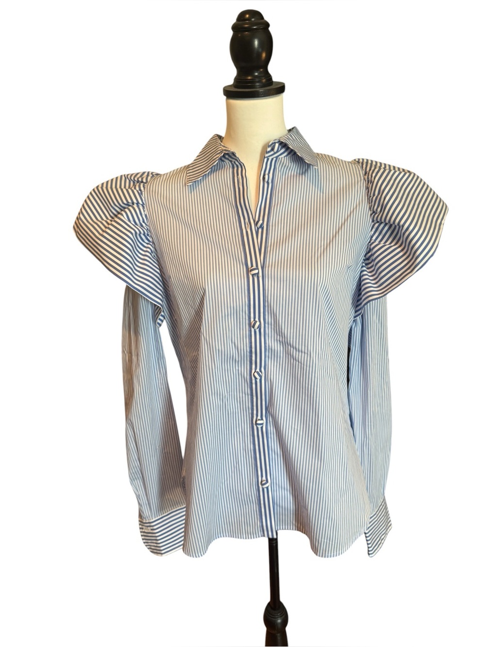 Neubyrne Women's Puff Sleeve Stripped Blue Blouse Size Large NWT